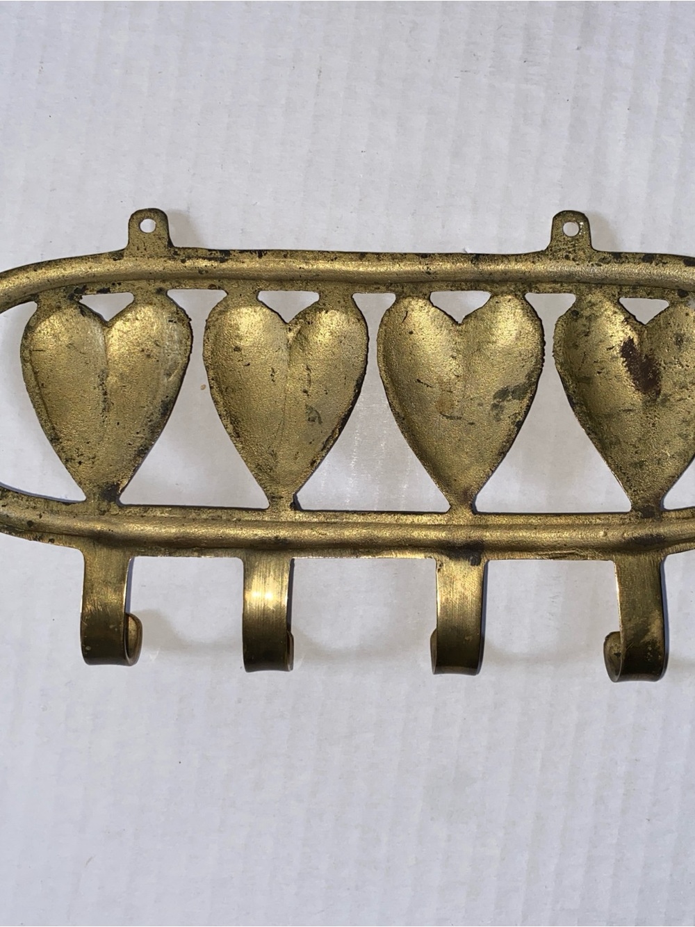 Vintage/Retro Gold Brass Finish Heart Wall Mounted Metal Hook Rack,4 Hooks decor - Picture 2 of 5